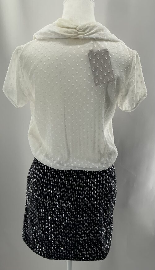 Dress - Black and White Sequin Blouse Short Dress - Image 5