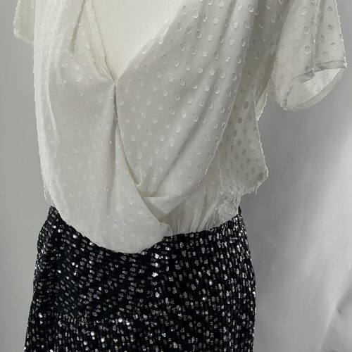 Dress - Black and White Sequin Blouse Short Dress