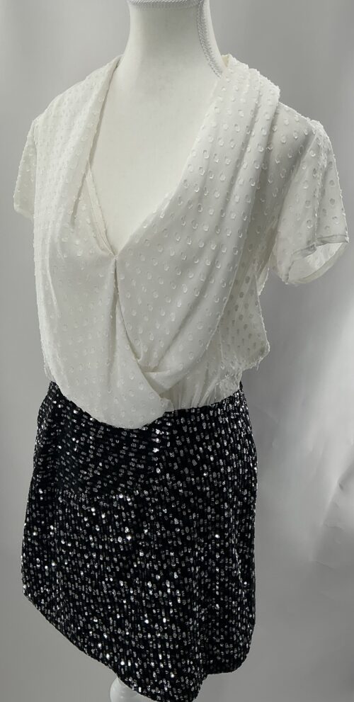 Dress - Black and White Sequin Blouse Short Dress