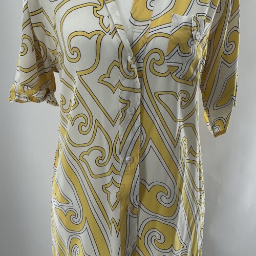 Dress - Shirt Silk Dress White with Yellow Print DASLU