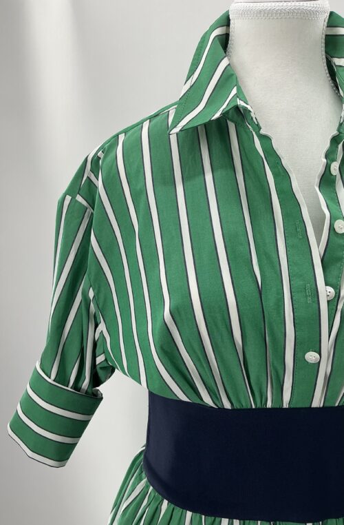 Dress -Green Stripped Dress Blue Belt - Image 2