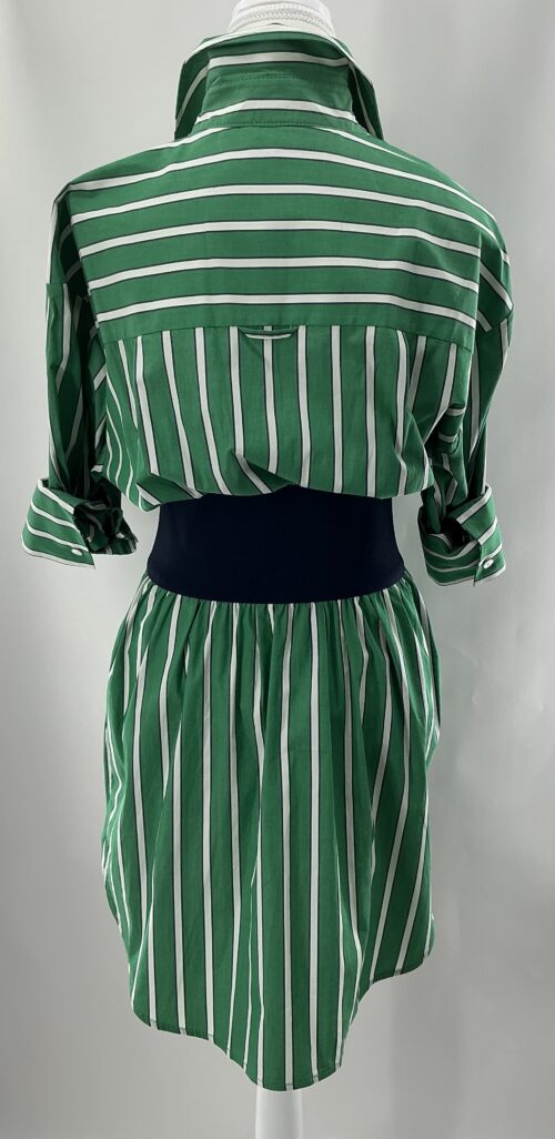 Dress -Green Stripped Dress Blue Belt - Image 5