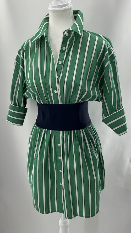 Dress -Green Stripped Dress Blue Belt - Image 6