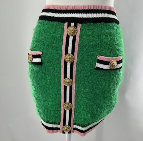 Set - Skirt and Cardigan Green “fur” Fabric - Image 2