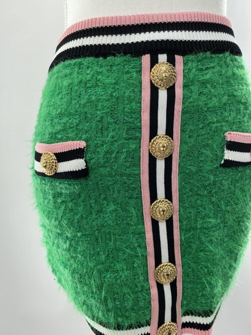Set - Skirt and Cardigan Green “fur” Fabric - Image 4