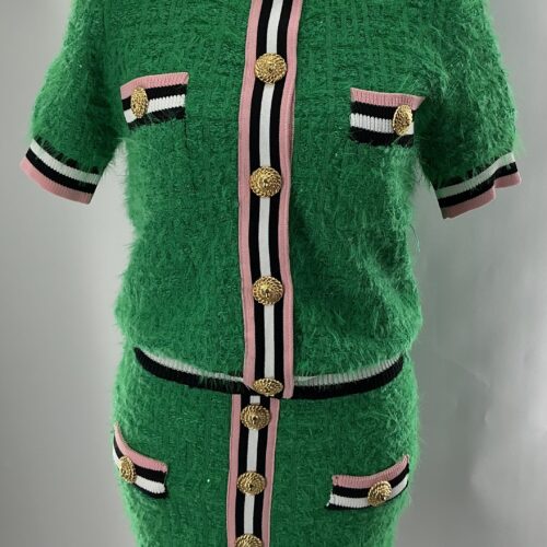 Set - Skirt and Cardigan Green “fur” Fabric