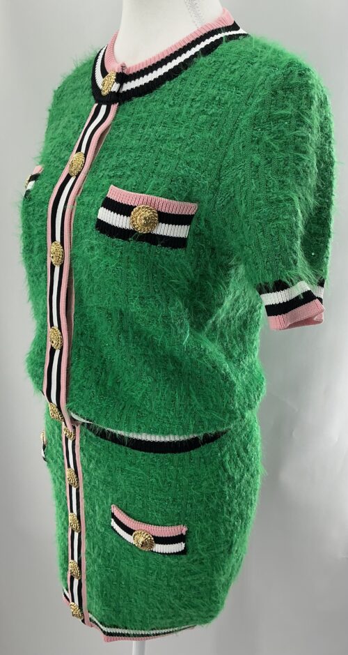 Set - Skirt and Cardigan Green “fur” Fabric - Image 10