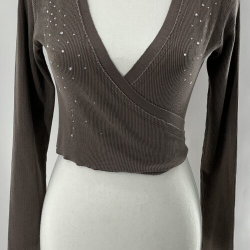 Top - Wrap Cropped Blouse Long Sleeve