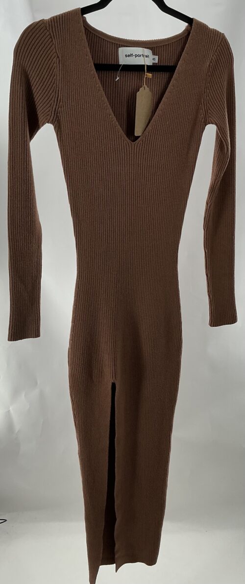 Dress - Brown Knit Dress V Neck