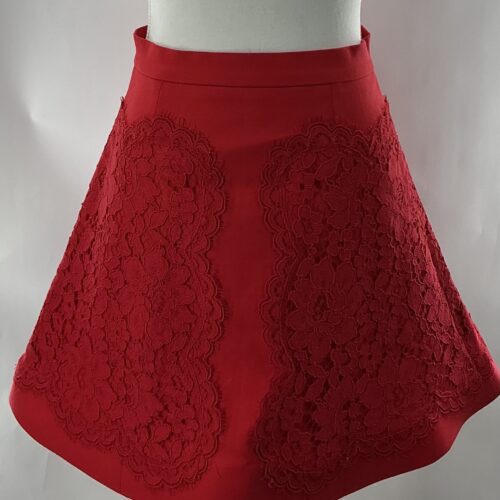 Skirt - Red Mini Skirt with Lace Details