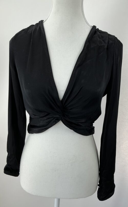 Top - Black Satin Cropped Zara Top