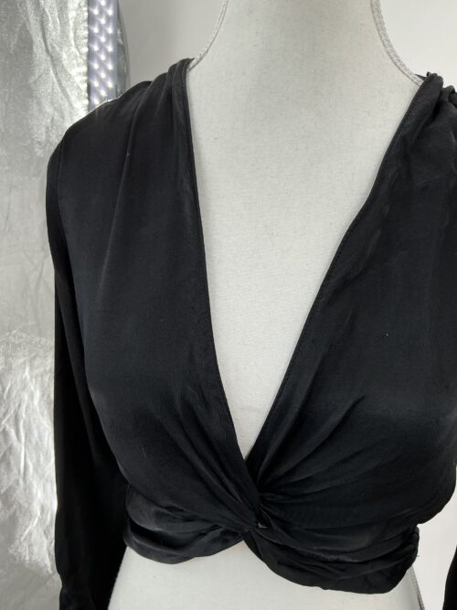 Top - Black Satin Cropped Zara Top - Image 2