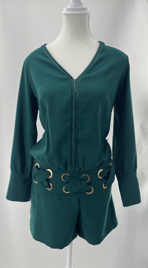 Jumpsuit -Romper  Emerald Color V Neck