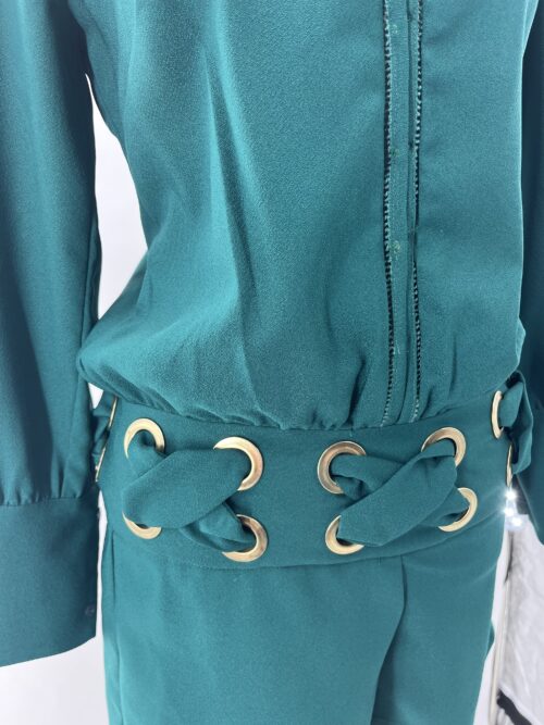 Jumpsuit -Romper  Emerald Color V Neck - Image 2