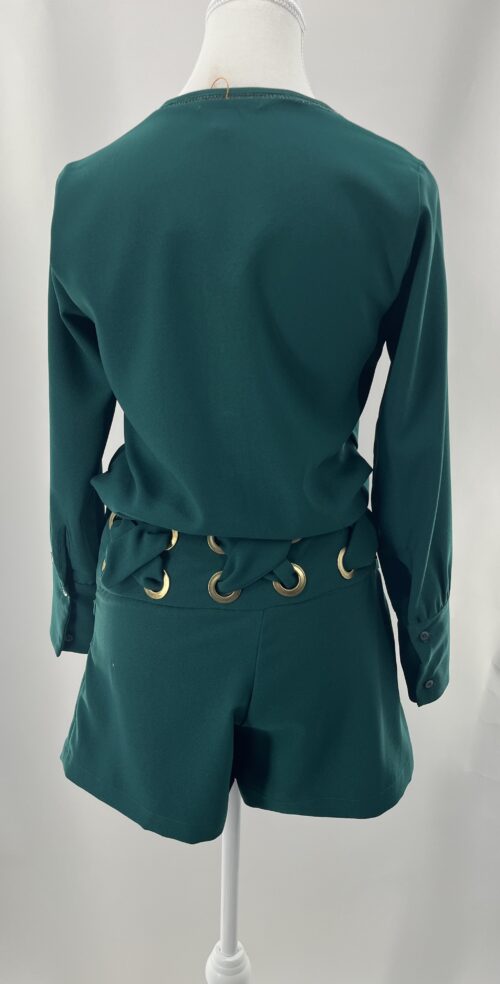 Jumpsuit -Romper  Emerald Color V Neck - Image 4
