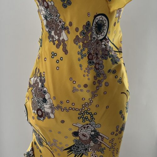 Dress - Yellow Floral Silk Ruffled Dress
