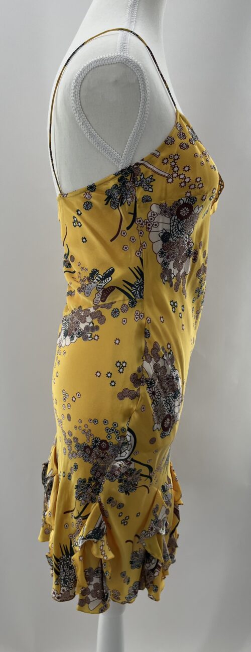 Dress - Yellow Floral Silk Ruffled Dress - Image 4