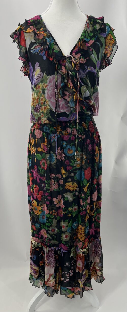Dress - Black Floral Wrap Dress Multicolor