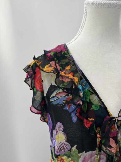 Dress - Black Floral Wrap Dress Multicolor - Image 3