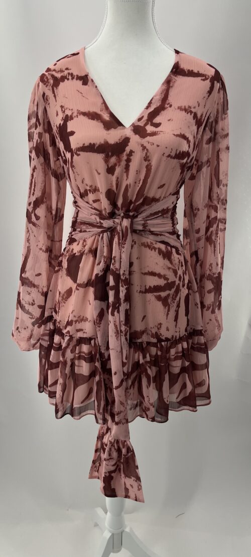 Dress - Short Dress Abstract Print Rose and Wine Colors