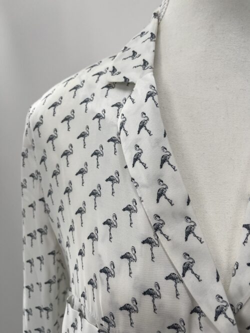 Shirt - Gray And White Flamingos Printed Shirt - Image 4