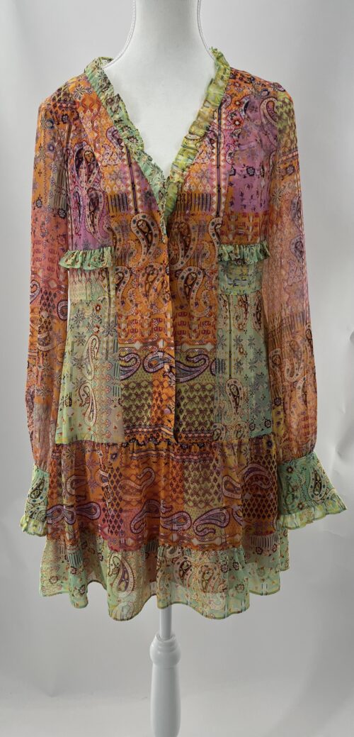 Dress - Short Dress Multicolors of Orange Print ALEXIS