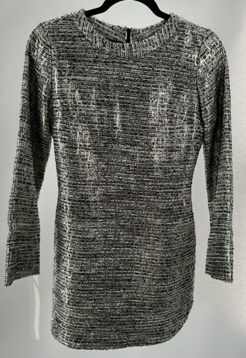 Dress -  Mini Short Tweed Dress with Gold and Silver Details