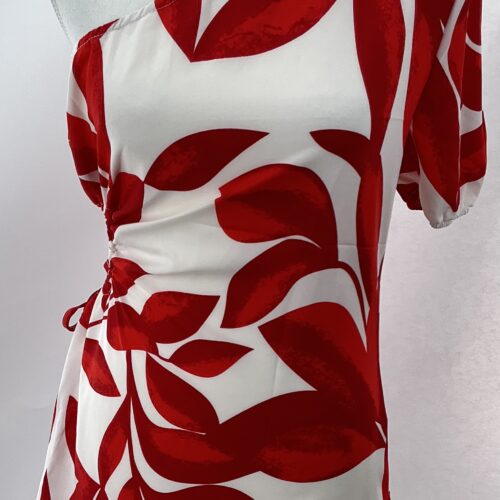 Dress - Red and White Floral Dress Cut Out 1 shoulder