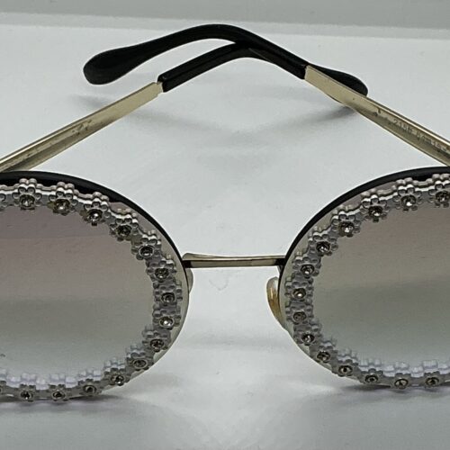 Sunglasses - Round Black Sunglasses with Flowers