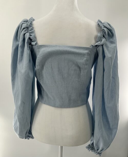 Blouse - Cropped Light Blue Square Neck - Image 3