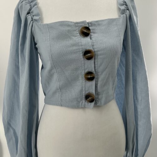 Blouse - Cropped Light Blue Square Neck