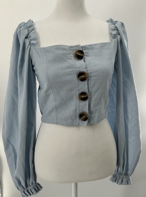 Blouse - Cropped Light Blue Square Neck
