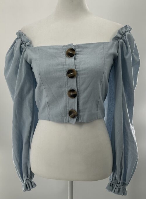 Blouse - Cropped Light Blue Square Neck - Image 5