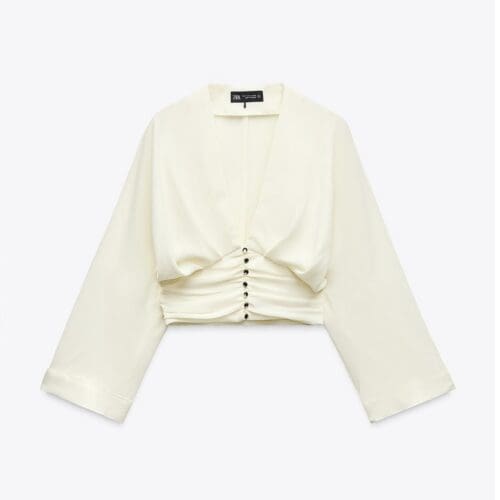 Blouse - Gold Buttoned Cream Blouse ZARA