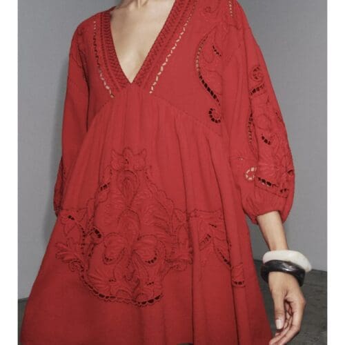 Dress - Red Embroidery Dress