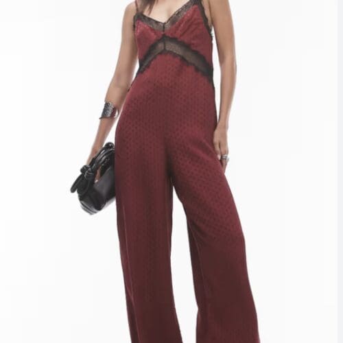 Jumpsuit - Burgundy Polka Jumpsuit