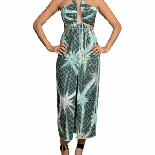Dress - Green Tie Die Cut Out Dress